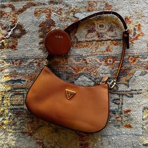 Guess Tan Leather Shoulder Bag with Pouch